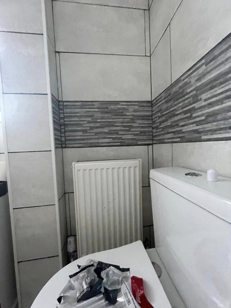 BEFORE: Old radiator in customer's bathroom